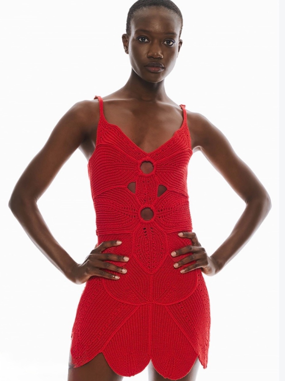 Cult Gaia Marlow Knit Dress XS Ghermez Red Cutout Crochet $698